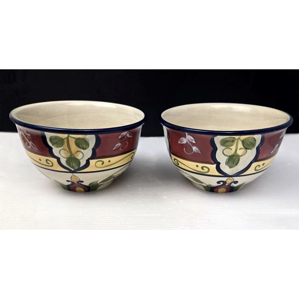 Pier 1 Imports Vallarta Soup Cereal Bowl Earthenware Hand Painted 6” Set of 2
